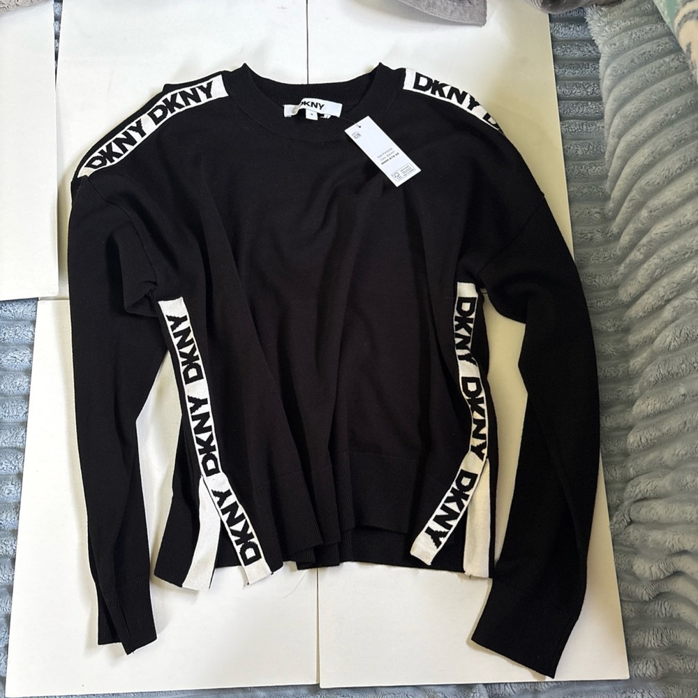 DKNY Black Logo-Trim Crewneck Sweater